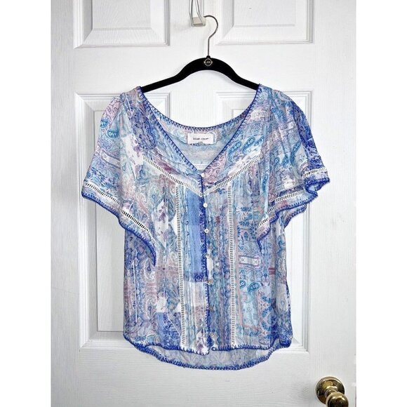 DEAR JOHN DENIM NY LA Petal Sleeve Lilac Breeze Patchwork Short Sleeve Top - Picture 3 of 9